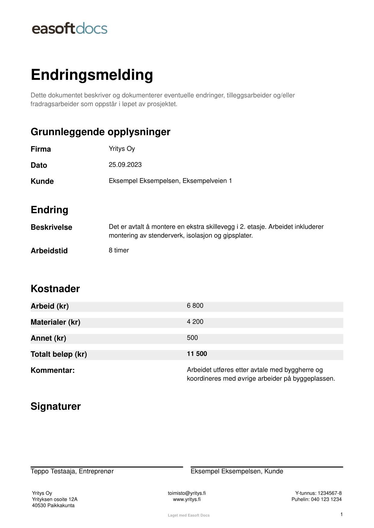 Endringsmelding Endringsmelding